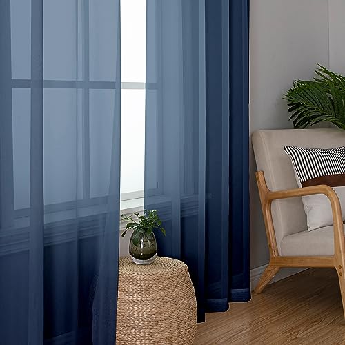 Blue Sheer Curtains 63 Inch Length 2 Panels (Navy Blue / 42"W x 63"L (Pack of 2))