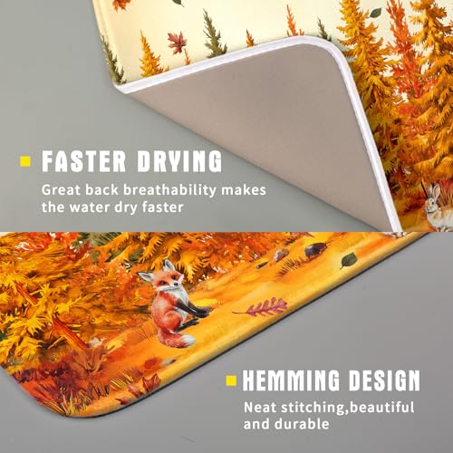 Autumn Drying Matt Kitchen Counter Small Absorbent Coffee Mat Fall Forest Microfiber Drying Mat for Holiday Decor (Autumn Forest Yellow / 18" x 16")