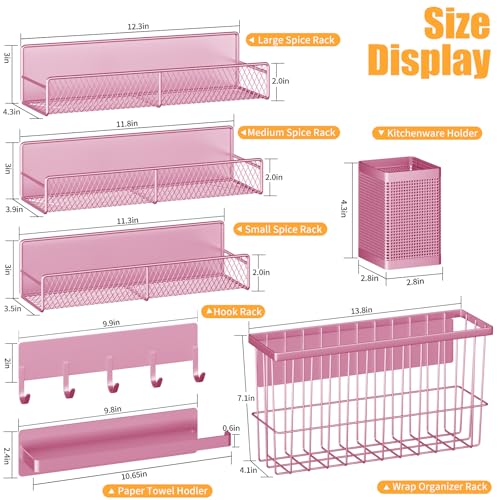 Magnetic Spice Rack for Refrigerator (Pink / Large 7 Pack)