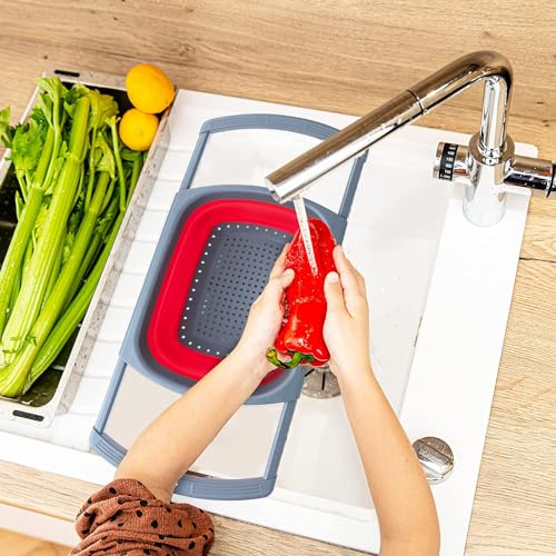 Collapsible Colander Strainer with Extendable Handles (Red)
