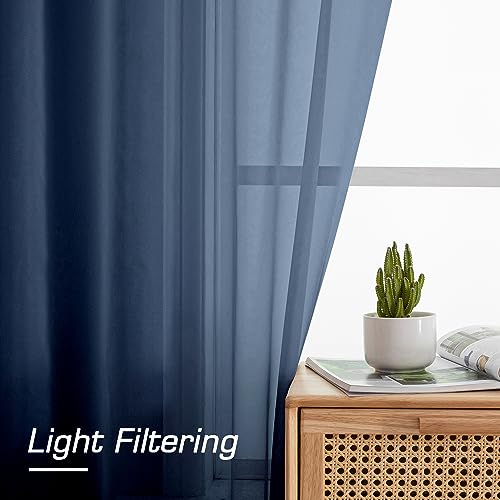 Blue Sheer Curtains 63 Inch Length 2 Panels (Navy Blue / 42"W x 63"L (Pack of 2))