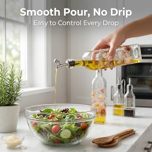 2 Pack Glass Olive Oil Dispenser Bottles with Stainless Steel Spout