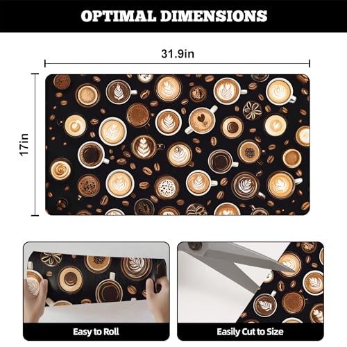 Dish Drying Mat Large Coffee Mat Absorbent Drying Mat for Kitchen Counter Coffee Bar Accessories 32"x 17" (Latte Cups)