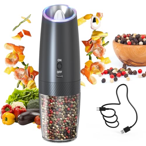 Gravity Electric Pepper Grinder Rechargeable Salt Grinder Pepper Griner Mill Electric with LED Light (Classic Black)