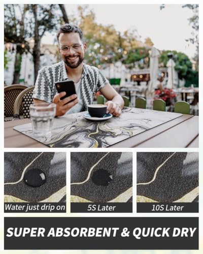 Dish Drying Mat for Kitchen Counter (Marble Black / 12"x19")