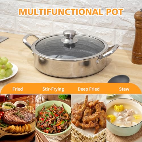 Stainless Steel 7QT Saute Pan 14 Inch Deep Frying Pan with Lid Nonstick (Stainless-steel / 14 Inch Sauté Pan)