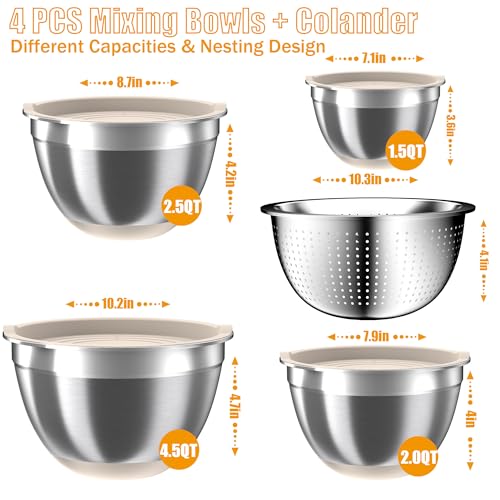 Mixing Bowls with Airtight Lids Set (Khaki)