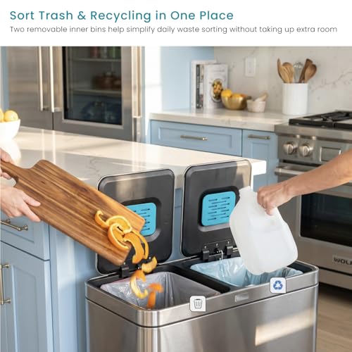 16 Gallon Kitchen Trash Can with Dual Compartments (Silver / 16 Gallon)