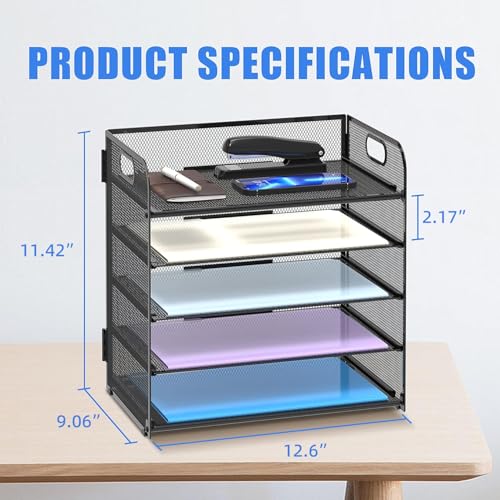 2 Pack 5 Tier Desk Organizer with Handle Mesh Desk File (Black)