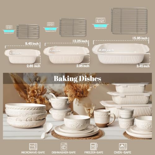 Casserole Dishes For Oven (White / 5.1Qt/2.3Qt/1.1Qt (With Racks))