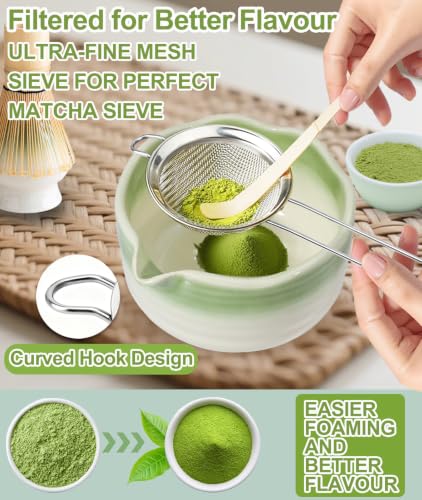 Matcha Set 7PCS Matcha Whisk Set with Bamboo Whisk for Matcha Starter (Gradient Light Green)