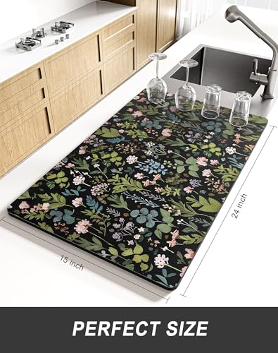 Dish Drying Mat for Kitchen Counter (Meadow Flowers / 15" x 24")