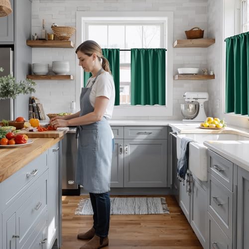 100% Blackout Bathroom Curtains Over Sink 30 inches Long (100% Blackout - Dark Green / 42"W x 30"L (Pack of 2))