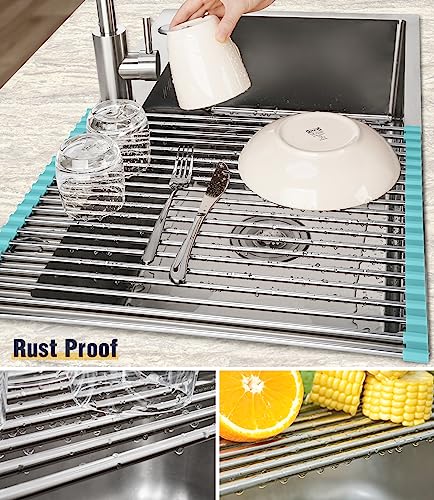 Roll Up Dish Drying Rack Over Sink (Green / 21 x 15.5 in)