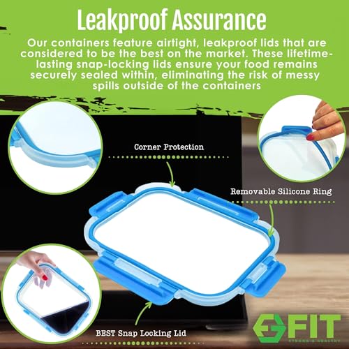 Glass Meal Prep Containers 1 & 2 & 3 Compartments (Blue (1,2,3 compartment - 3 pack, 35 oz))