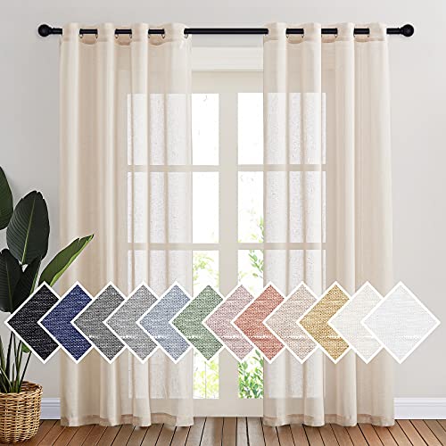 Semi Sheer Beige Curtains 84 Inches Long (52"W x 84"L (Pack of 2) / Beige)