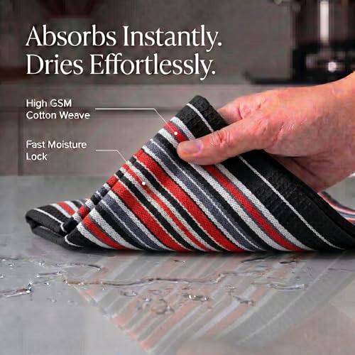 Kitchen Towels Cotton Dish Towels 20”x30” (20" x 30" (Set of 6) / 010 Black - Stripes)