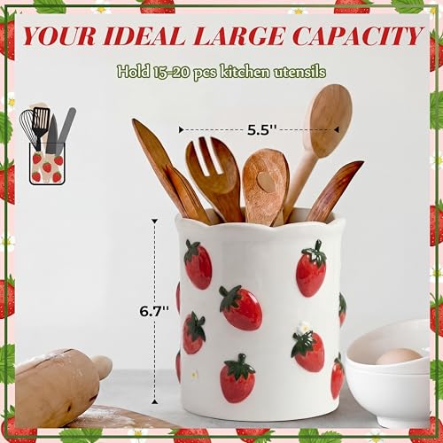 6.7" H Strawberry Utensil Holder for Kitchen Counter (Strawberry)