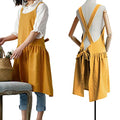 Japanese Cotton Cross Back Pinafore Apron for Women with Pockets Mustard (11 - Bright Yellow With Waist Ties)