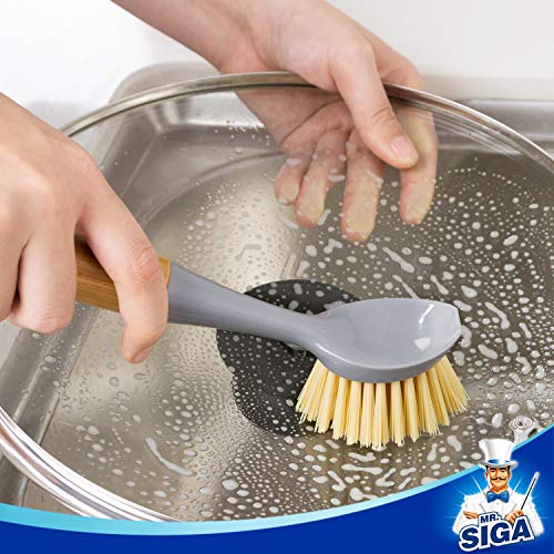 Dish Brush with Bamboo Handle Built (Gray / 2pack)