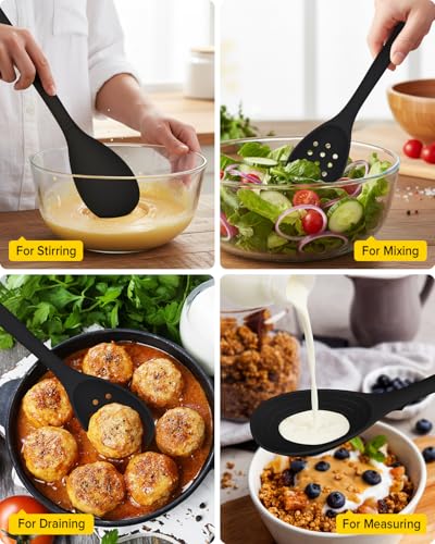 Pack of 2 Silicone Cooking Spoons (Black)