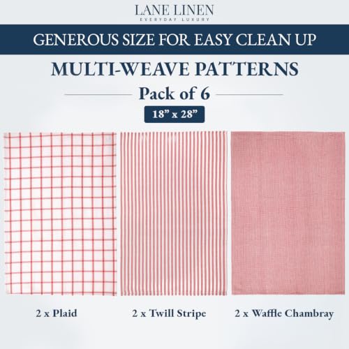 Kitchen Dish Towels 100% Cotton Soft & Absorbent 6 Pack (18"x28" - 6 Pack / 06: Red)