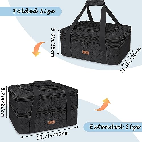 Quilted Double Decker Casserole Carrier (Black / 15.7 x 11.8x 8.7inch)