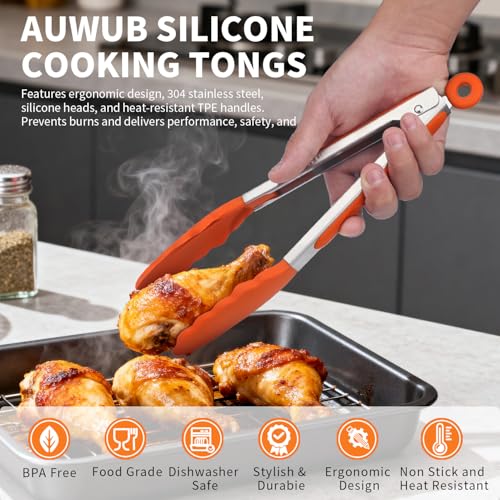 2 Pack Silicone Kitchen Tongs (Orang / 9+12inch)