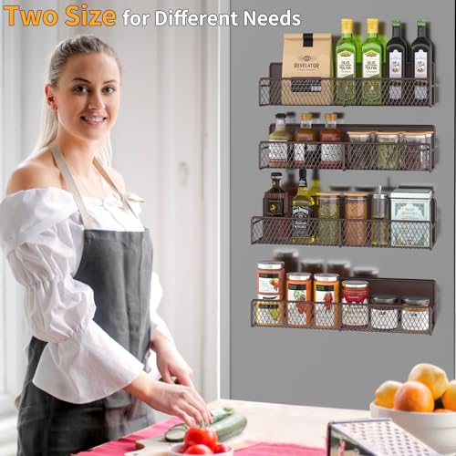 Magnetic Spice Rack for Refrigerator (Brown / 4 Pack)