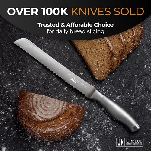 Serrated Bread Knife with Upgraded Stainless Steel Razor Sharp Wavy Edge (Ageless Silver)
