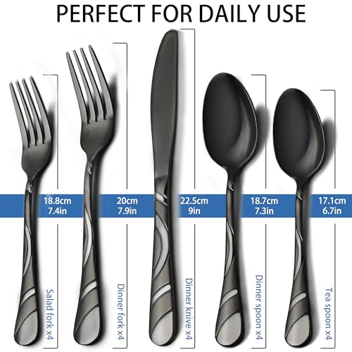 Black Silverware Set for 4 (Black / 20 Pieces)