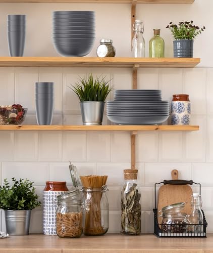 24 Piece Plates and Bowl Set for 6 (Gray / Service For 6)