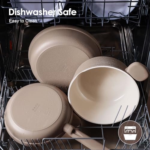 Ceramic Nonstick Pots and Pans Set (Almond Beige / 17pcs)