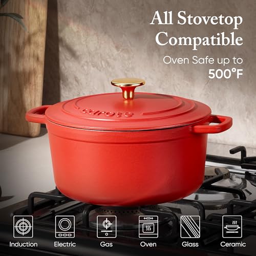 Enameled Cast Iron Dutch Oven Pot with Lid (4 QT / Red)