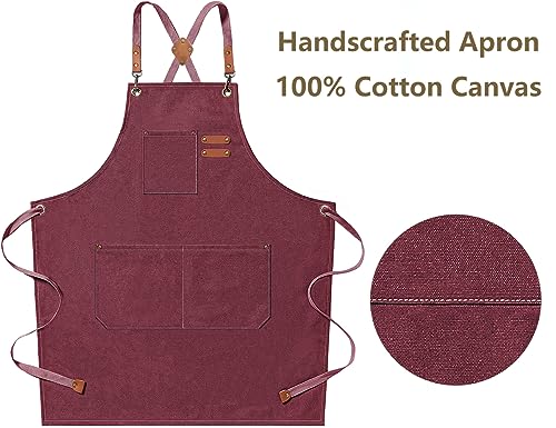 Chef Aprons for Men Women with Oversized Pockets (Dark Red)
