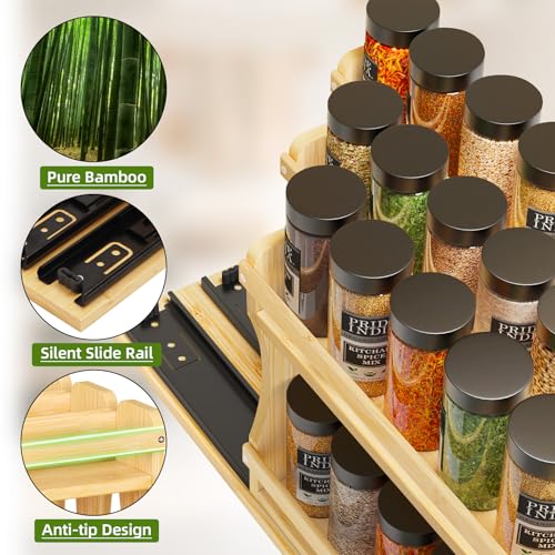Pull Out Spice Rack Organizer for Cabinet (7.7" Wide, 3 Drawers)