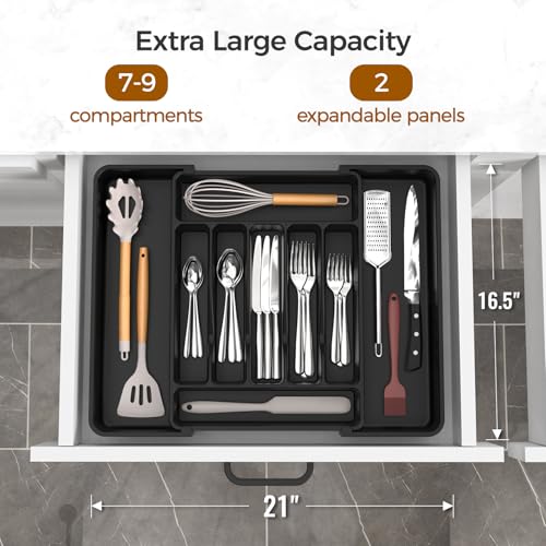 Extra Large Expandable Silverware Organizer (Black)