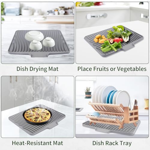 Silicone Dish Drying Mat for Kitchen Counter (Gray / 16" x 13")