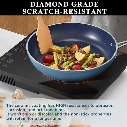 9pc Cookware Set Healthy Duralon Blue Ceramic Nonstick Coated (9 Piece Cookware Set / Cozy Blue)