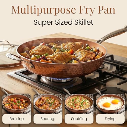 Hammered Copper 14 Inch Non Stick Frying Pan with Lid (14 inch Frying Pan with Lid)