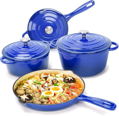 Enamel Cast Iron Cookware Set (Blue / 4 Pieces)