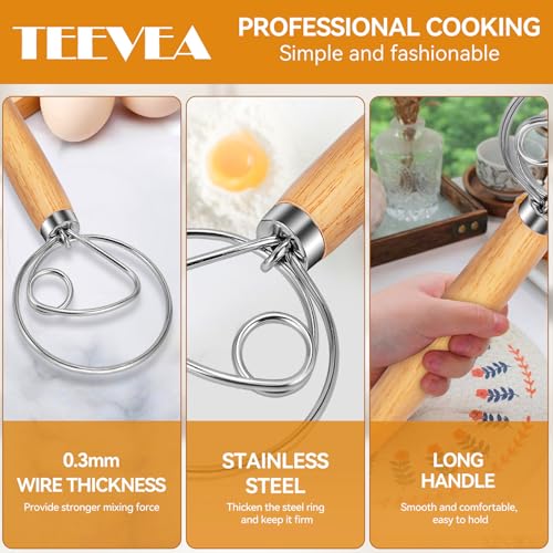 Danish Dough Whisk Wooden Handle Stainless Steel for Sourdough Bread (White Ash Wood 1-eye / 1 Pack)