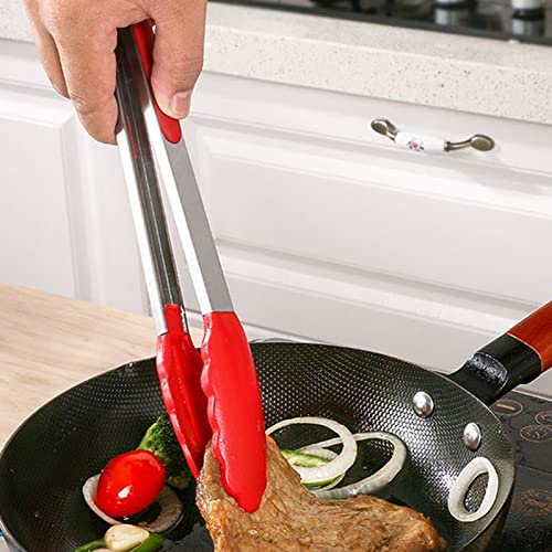 4Pcs Silicone Tongs (Black+Red+Blue+Green / 7-Inch)