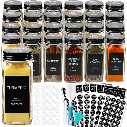 24 Pcs Glass Spice Jars with 398 Labels
