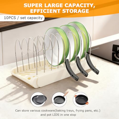 Expandable Pot and Pan Organizer Rack for Kitchen Cabinet or Under Sink (White)