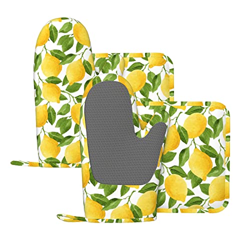 Lemon Oven Mitts and Pot Holders Sets of 4 (One Size / Silicone Lemon)