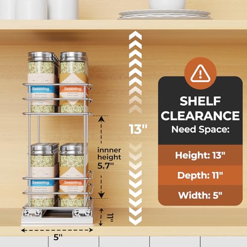 Pull Out Spice Rack Organizer for Cabinet (Silver / 4.3" - 1 Drawer)