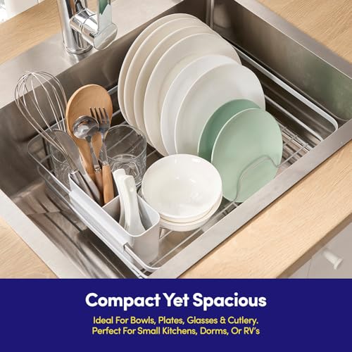 Dish Drying Rack 3 Piece Dish Drainer with Drainboard Set for Kitchen Counter (15.5" x 12" x 5" / Silver)