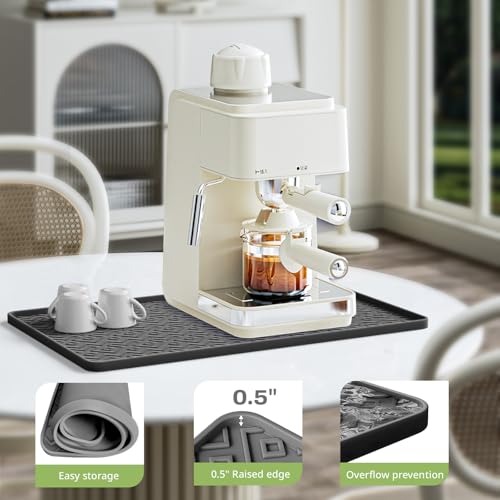 Silicone Coffee Mat with Raised Edges 17.7'' x 14.9'' Waterproof Countertop Mat (Black / 17.7'' x 14.9'')