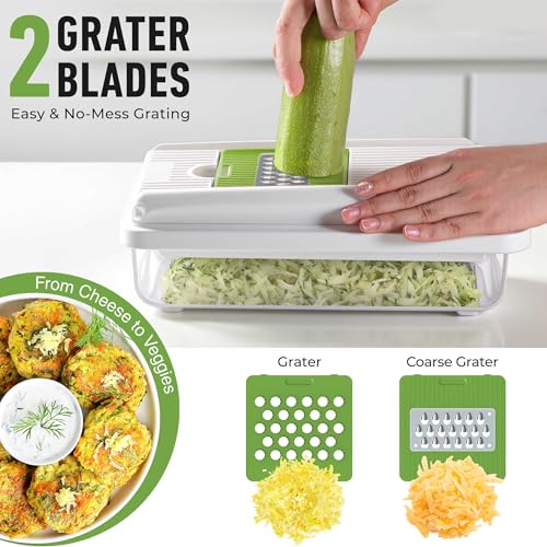 Mueller Vegetable Chopper (White Sand/Green / 6 blades)